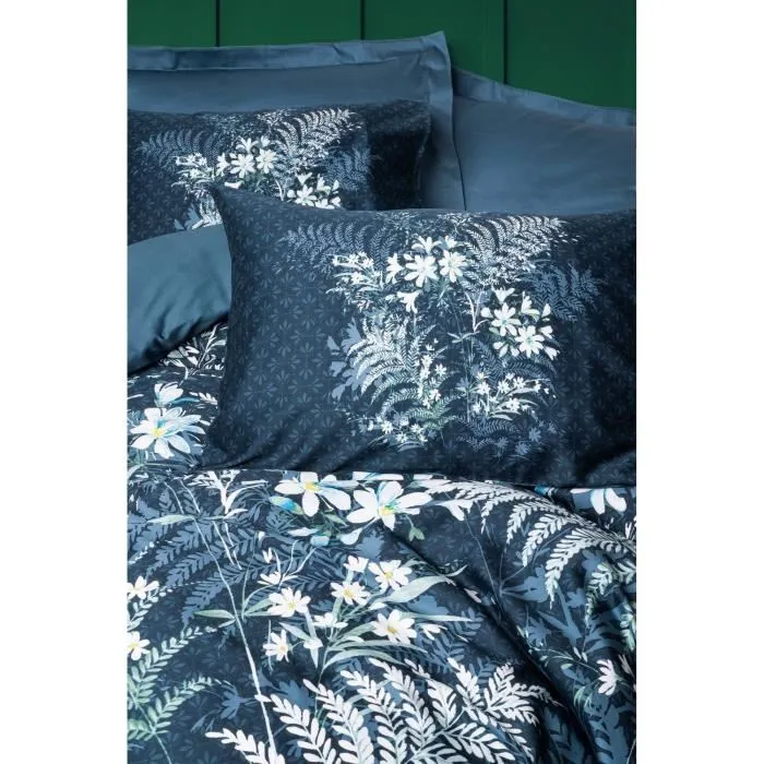 Ensemble de housse de couette King 240 x 220 cm et 2 taies d'oreiller 60 x 60 cm en Satin de coton 100%, Vert pétrole - 210 fils