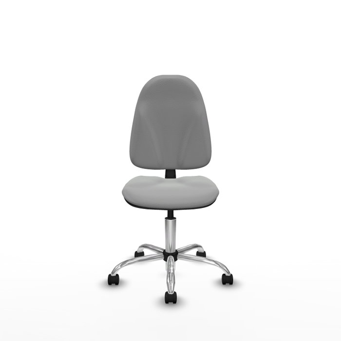 Chaise de bureau Algarra avec mécanisme Contact permanent de base, revêtue de similicuir gris clair. Équipée d'un piètement chromé, sans accoudoirs et de roulettes en nylon de 50 mm. Chaise de bureau Algarra avec mécanisme Contact permanent de base, revêtue de similicuir gris clair. Équipée d'un piètement chromé, sans accoudoirs et de roulettes en nylon de 50 mm.