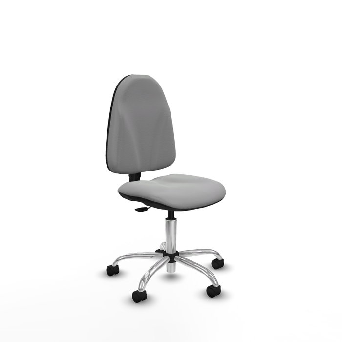 Chaise de bureau Algarra avec mécanisme Contact permanent de base, revêtue de similicuir gris clair. Équipée d'un piètement chromé, sans accoudoirs et de roulettes en nylon de 50 mm. Chaise de bureau Algarra avec mécanisme Contact permanent de base, revêtue de similicuir gris clair. Équipée d'un piètement chromé, sans accoudoirs et de roulettes en nylon de 50 mm.