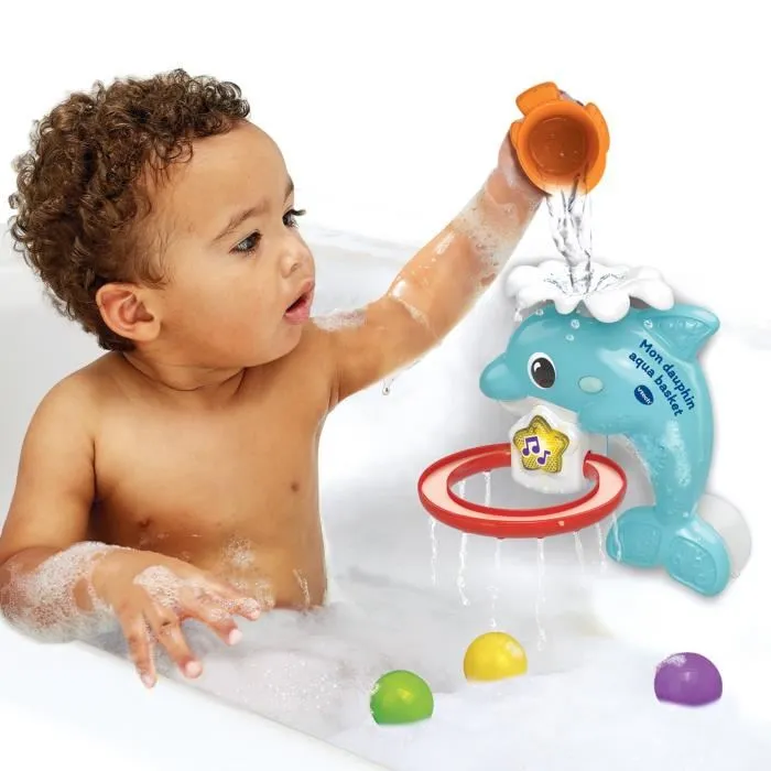 Vtech Baby Mon Dauphin Aqua-Basket - Jouet de bain éducatif avec musique, lumières et ventouses pour enfants - Jeu aquatique et découvertes marines