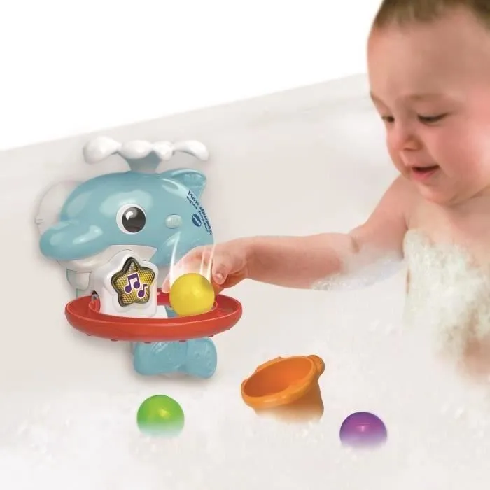 Vtech Baby Mon Dauphin Aqua-Basket - Jouet de bain éducatif avec musique, lumières et ventouses pour enfants - Jeu aquatique et découvertes marines