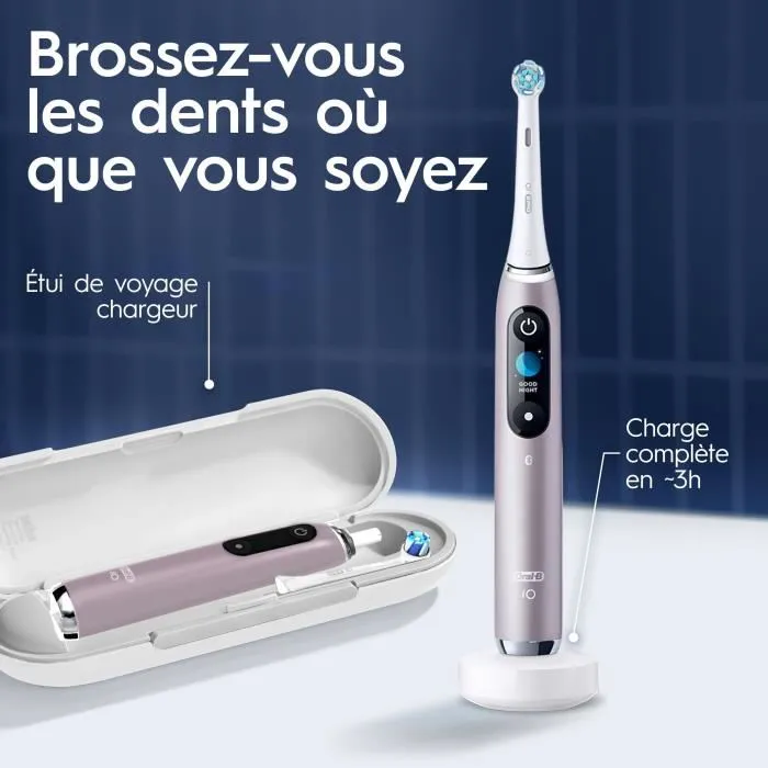 Oral-B iO9s Series Brosse à dents électrique Rose Quartz avec 2 brossettes, étui de voyage et chargeur - 7 modes de brossage