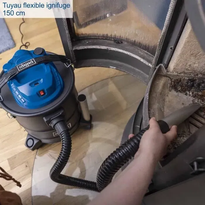 Scheppach Aspirateur à cendres AVC25, 1300W, cuve 20L, système récupération sans sac, pour intérieur et extérieur
