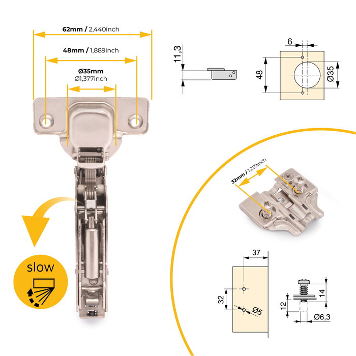 Emuca Lot de 20 charnières super coudées X91 avec fermeture amortie et embases Euro, Hauteur 0, Acier, Nickelé