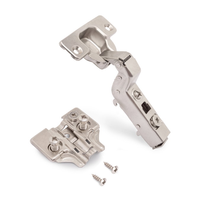 Emuca Lot de 20 charnières super coudées X91 avec fermeture amortie et embases Euro, Hauteur 0, Acier, Nickelé