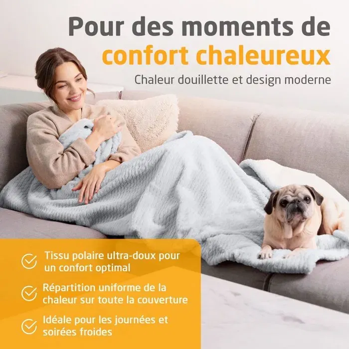 Medisana HB 416 Couverture chauffante réversible 9 réglages 120 W Polaire et fausse fourrure 180 x 130 cm Gris