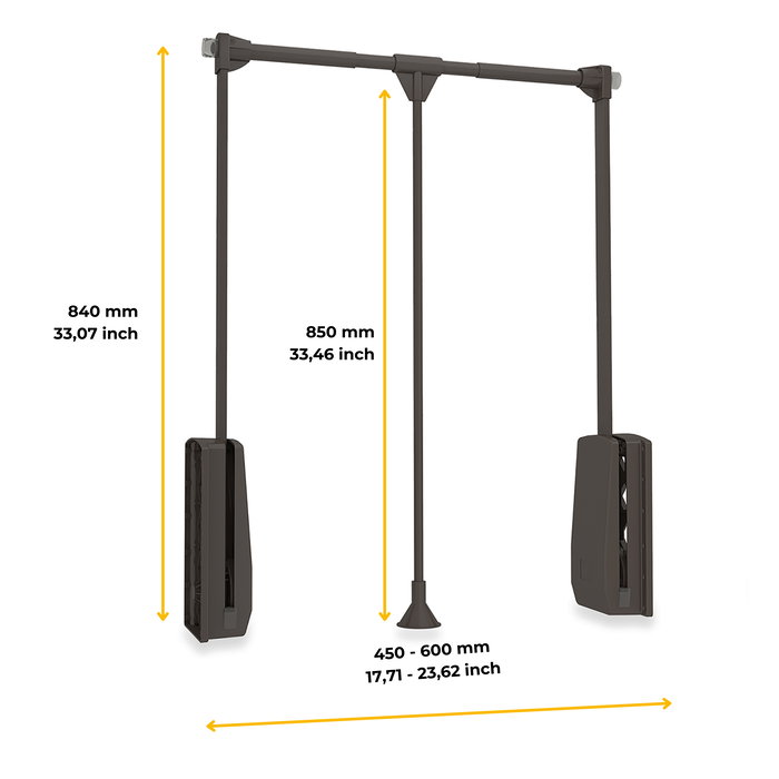 Emuca Penderie rabattable pour armoire Hang, 450 - 600, Peint en moka, Acier et Plastique.