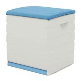 Plastiken Coffre de rangement cadenassable avec roulettes 190 L - Boîte Space Saver étanche pour jardin - Beige et bleu - 60x61x53 cm