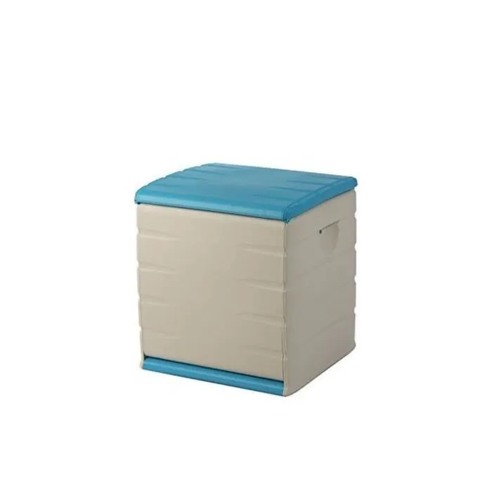 Plastiken Coffre de rangement cadenassable avec roulettes 190 L - Boîte Space Saver étanche pour jardin - Beige et bleu - 60x61x53 cm
