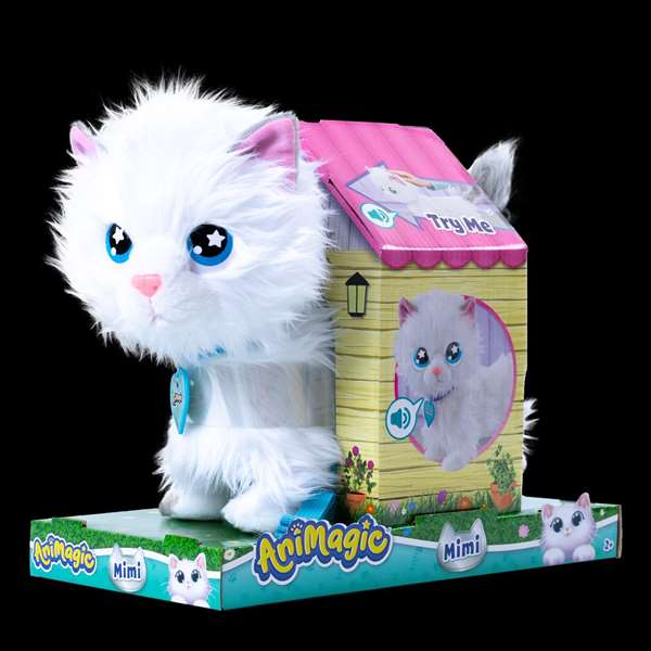 Bizak Mimi Mimitos - Peluche interactive chaton qui marche et miaule - Fonction tactile avec piles incluses