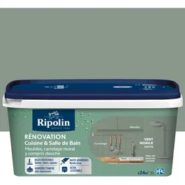 Ripolin - Peinture Rénovation Vert nobile Satiné 2L - Pour cuisine, salle de bain et meubles - Haute résistance aux taches et lessivable - Anti-moisissure
