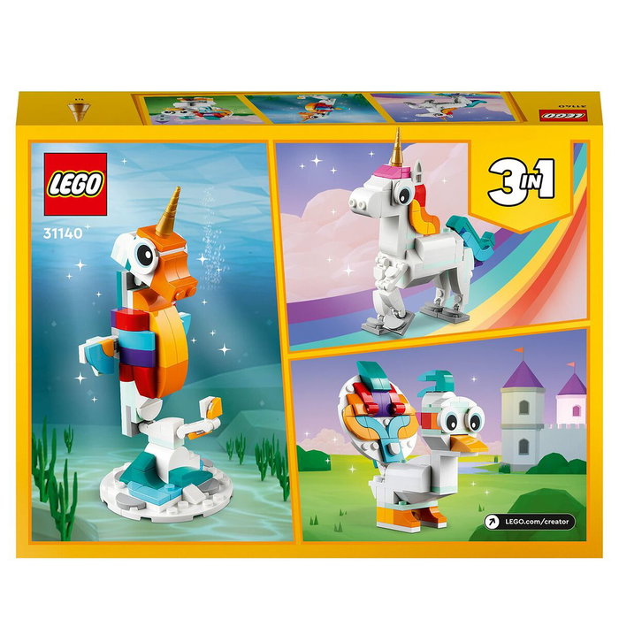 LEGO Creator 3-en-1 31140 La Licorne Magique, Hippocampe et Paon