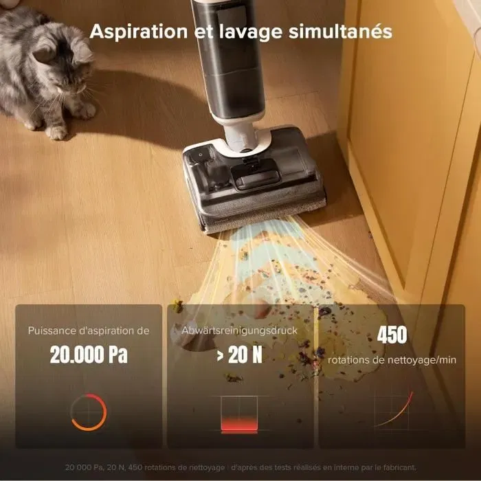 Roborock F25 RT - Aspirateur balai laveur blanc avec auto-nettoyage, aspiration 20000 Pa, lavage à chaud à 90 °C, nettoyage deux bords, capacité 870 ml Roborock F25 RT - Aspirateur balai laveur blanc avec auto-nettoyage, aspiration 20000 Pa, lavage à chaud à 90 °C, nettoyage deux bords, capacité 870 ml