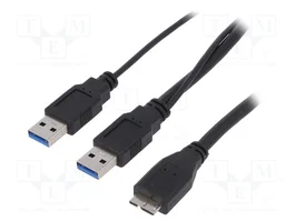 LOGILINK Câble USB 3.0 avec 2 prises USB A et micro prise USB B, 1 m