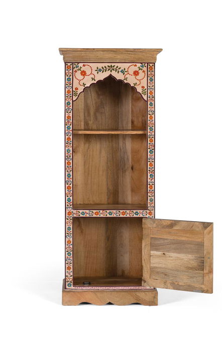 GINER Y COLOMER Bibliothèque ou Vitrine Décorative en Bois de Mango avec Détails Floraux Peints à la Main - Structure à Deux Compartiments et Porte Abattante