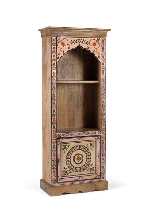 GINER Y COLOMER Bibliothèque ou Vitrine Décorative en Bois de Mango avec Détails Floraux Peints à la Main - Structure à Deux Compartiments et Porte Abattante