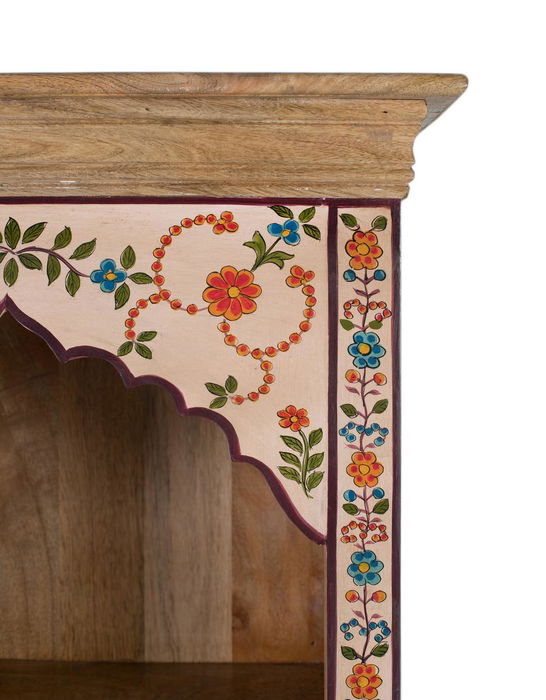 GINER Y COLOMER Bibliothèque ou Vitrine Décorative en Bois de Mango avec Détails Floraux Peints à la Main - Structure à Deux Compartiments et Porte Abattante