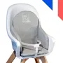 Looping Coussin de chaise haute bébé PVC imperméable - Avec sangles de sécurité - Mousse confort - Lavable - Pour 6 mois à 15 kg - Fabriqué en France - Gris