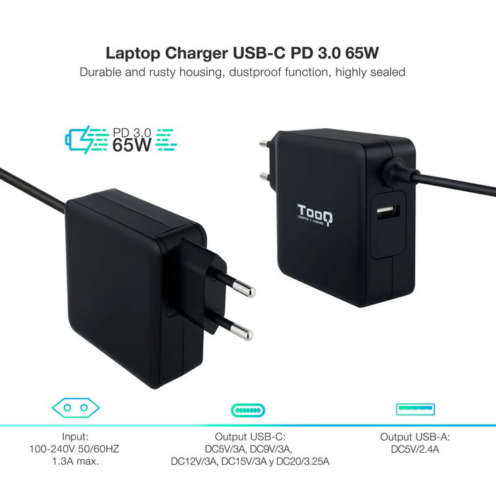 Chargeur d'ordinateur portable TooQ TQLC-USBC65PD 65 W