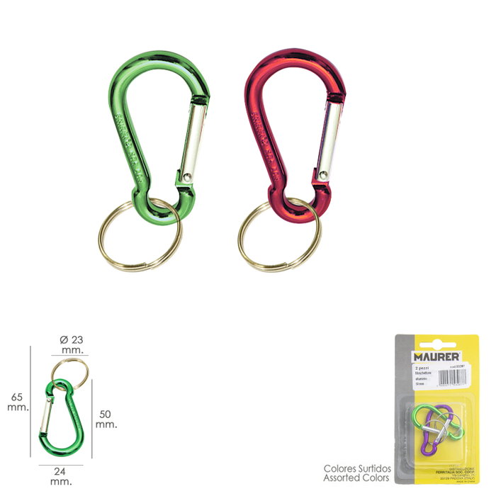 MAURER Mosqueton Bombero en aluminium pour clés 50 mm, lot de 2 pièces MAURER Mosqueton Bombero en aluminium pour clés 50 mm, lot de 2 pièces