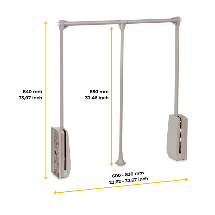 Emuca Penderie rabattable pour armoire Hang, 600 - 830, Peint gris pierre, Acier et Plastique.