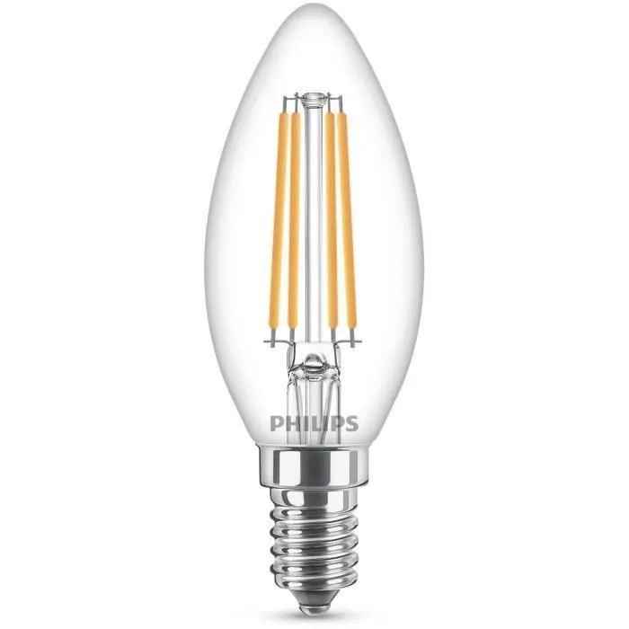 Philips Ampoule LED E14 Non Dimmable, Équivalent 60W, Blanc Chaud 2700K, Verre Clair, Économie d'Énergie, Longue Durée de Vie Philips Ampoule LED E14 Non Dimmable, Équivalent 60W, Blanc Chaud 2700K, Verre Clair, Économie d'Énergie, Longue Durée de Vie