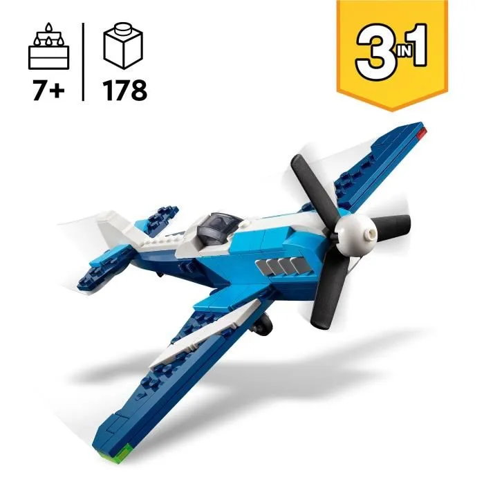 Lego Creator 31160 3-en-1 Aeronef Jeu de Construction - Avion de Course, Avion a Reaction ou Helicoptere - 178 Pieces - Pour Enfants a Partir de 7 Ans