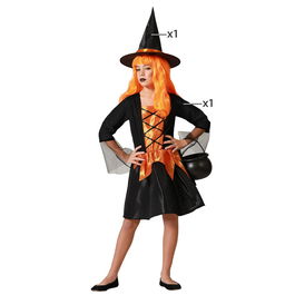 Déguisement Enfant de Sorcière avec Robe Courte Orange et Chapeau 7-9 Ans