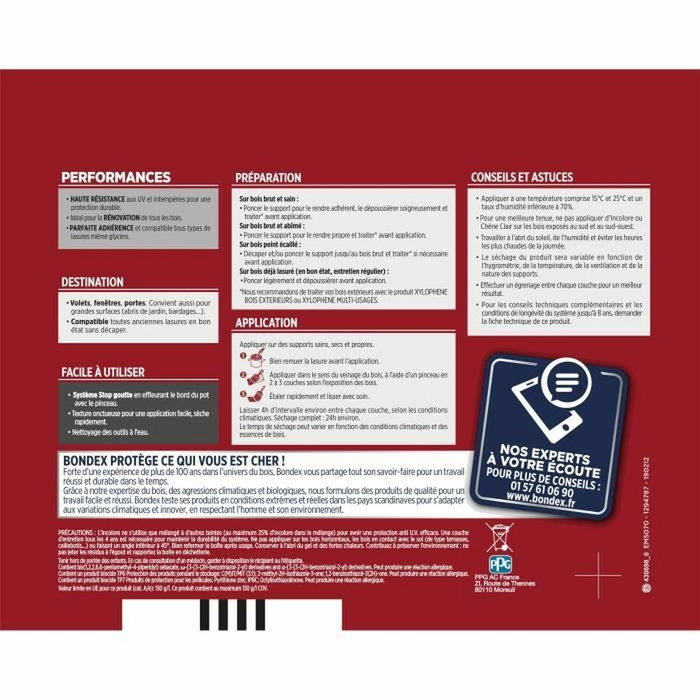 Bondex Lasure pour bois haute protection 8 ans teck 2,5L