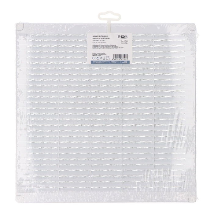 Edm Rejilla de ventilación cuadrada blanca con tapones y mosquitera 300x300x7mm