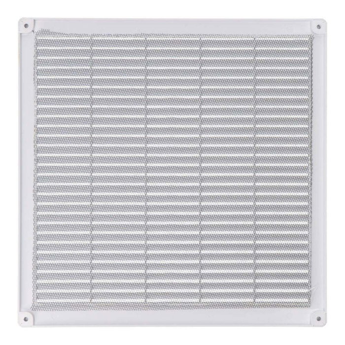 Edm Rejilla de ventilación cuadrada blanca con tapones y mosquitera 300x300x7mm