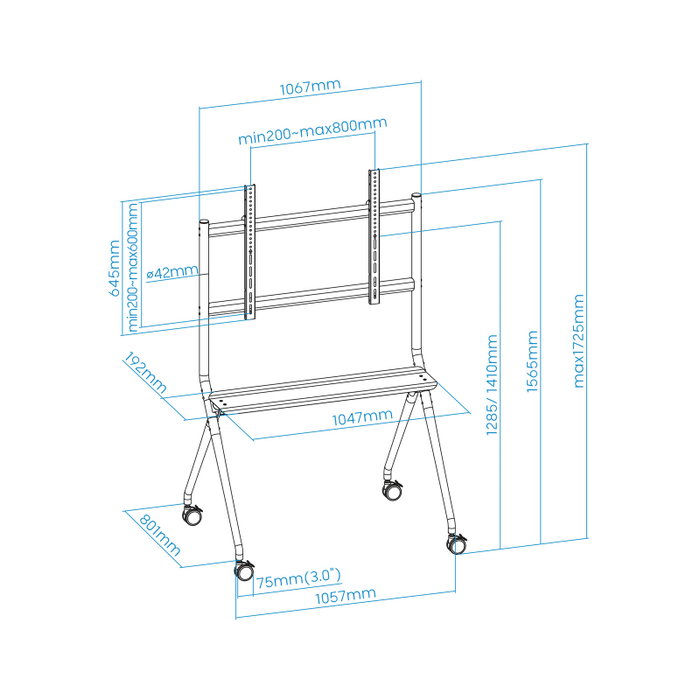 Tooq FS20205 Support Sol Avec Roues pour écrans 50"-86" VESA 800x600, Gris Métallisé Tooq FS20205 Support Sol Avec Roues pour écrans 50"-86" VESA 800x600, Gris Métallisé