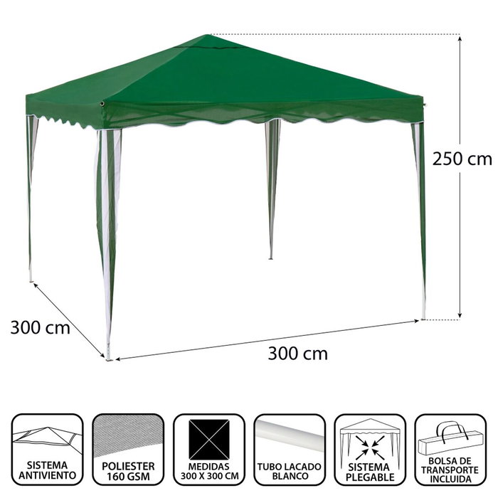 BigBuy Garden Pergola Gazebo Polyester Acier 300 x 300 x 250 cm