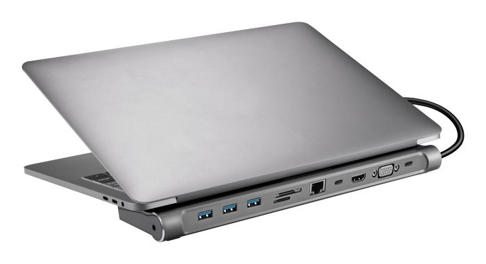 Sandberg Station d'accueil USB-C 10-en-1 avec Ports HDMI, VGA, Ethernet, USB-A, Alimentation 100 W et Support pour PC Portable