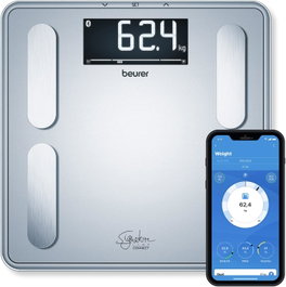 Beurer BF-405 Balance Diagnostic Digitale Bluetooth avec Calcul IMC, Graisse Corporelle, Eau et Masse Osseuse - Charge 200 kg, Verre Sécurité, 8 Mémoires