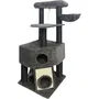 GUILY Arbre à chat stable pour chats taille moyenne, 141 cm - Gris foncé - 2 plateformes, 1 perchoir, 1 cabane, 1 rampe