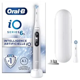 Oral-B iO 6S Brosse à Dents Électrique Connectée Bluetooth Gris - 2 Brossettes + Étui de Voyage - Nettoyage Complet et Silencieux