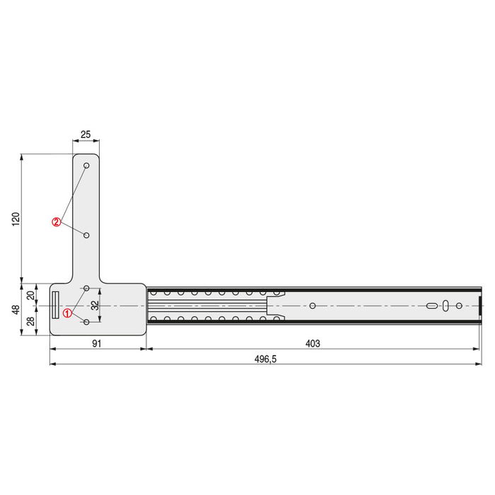 OMGE Guide de porte cachée TV Fliter 500mm, finition zinguée, pour meubles