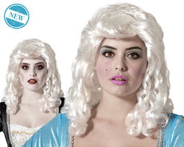 Peluca Peluca Medieval Con Tirabuzones 180 gr - Perruque cheveux bouclés blanc médiévale pour déguisement, carnaval, Halloween, 2025