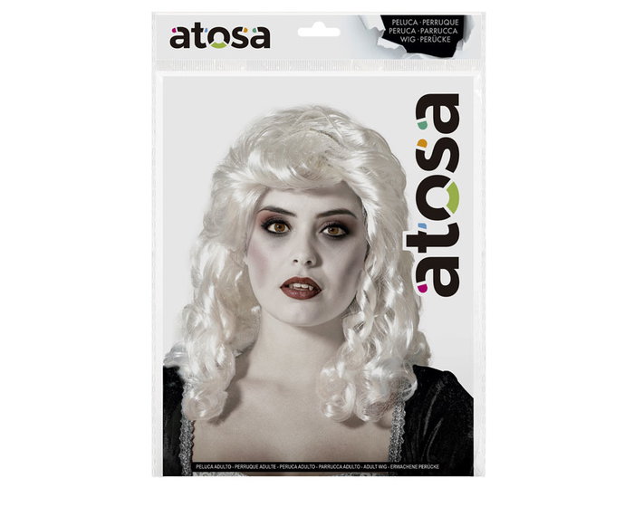 Peluca Peluca Medieval Con Tirabuzones 180 gr - Perruque cheveux bouclés blanc médiévale pour déguisement, carnaval, Halloween, 2025