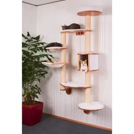 Kerbl - Arbre à chats mural Dolomit XL, 185 cm blanc, tronc ø 10 cm sisal et textile, niche, hamac, surfaces de couchage amovibles, idéal pour appartement
