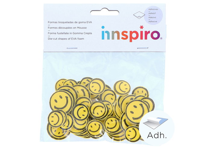 Innspiro Visages souriants en mousse EVA adhésive jaune, 60 pièces