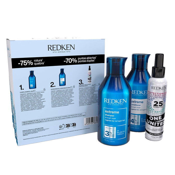 Redken Set Extreme 3 pièces: Shampoing, Après-shampoing et Soin sans rinçage pour cheveux abîmés - Technologie Complexe Renforçant aux céramides et 18-MEA