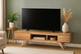 GINER Y COLOMER Meuble TV Bas en Mindi Massif, Style Scandinave Moderne avec 2 Compartiments et 2 Modules Fermés, Finition Naturelle - L 43 x P 31 x H (Patas 20cm)