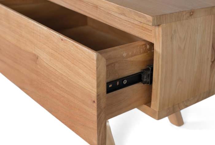 GINER Y COLOMER Meuble TV Bas en Mindi Massif, Style Scandinave Moderne avec 2 Compartiments et 2 Modules Fermés, Finition Naturelle - L 43 x P 31 x H (Patas 20cm)