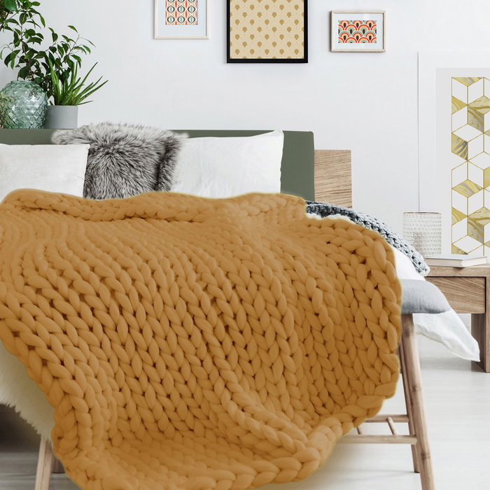 Home Deco Factory Couverture en tricot épais Jaune