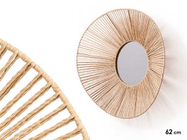 Giftdecor Miroir Vuelo Oval 62 x 57 cm avec Corde en Verre, Métal et Papier Naturel (Set de 4)