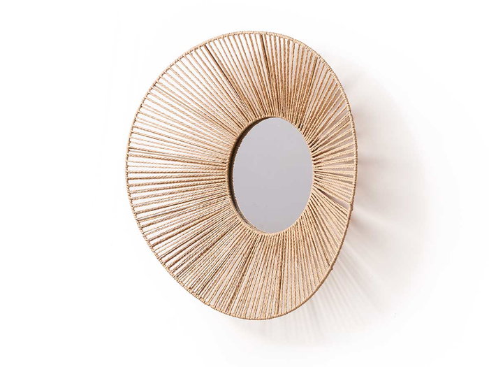 Giftdecor Miroir Vuelo Oval 62 x 57 cm avec Corde en Verre, Métal et Papier Naturel (Set de 4)