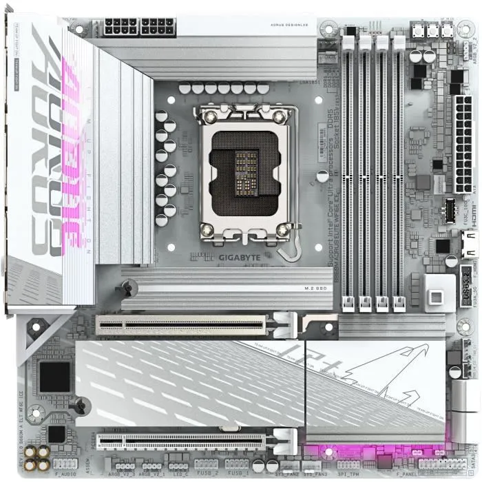 Gigabyte Carte mère B860M AORUS ELITE WF6E ICE - Socket LGA 1851 pour Intel Core Ultra - VRM 12+1+2+1 phases - DDR5 9200MHz - PCIe 5.0 M.2 - LAN 2.5 GbE - Wi-Fi 6E - USB 4