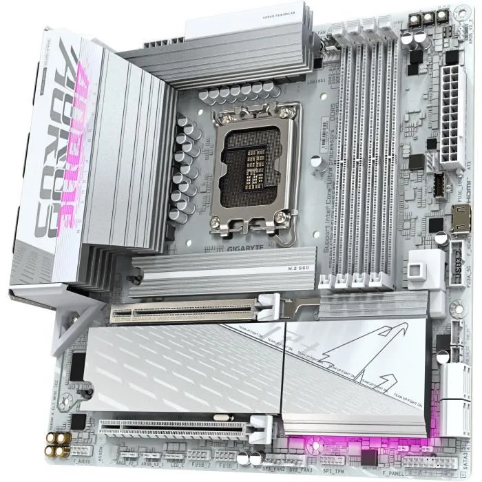 Gigabyte Carte mère B860M AORUS ELITE WF6E ICE - Socket LGA 1851 pour Intel Core Ultra - VRM 12+1+2+1 phases - DDR5 9200MHz - PCIe 5.0 M.2 - LAN 2.5 GbE - Wi-Fi 6E - USB 4